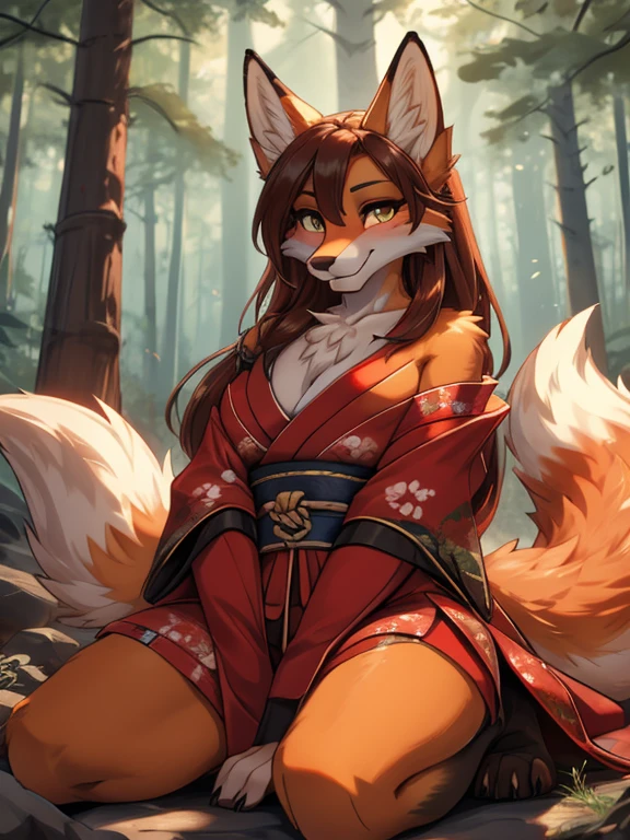 Anthro female red fox high definition good anatomy add_detail:1, red fur,kitsune ears, cute girl add_detail:1, forest landscape add_detail:1, japanese shrine costume add_detail:1, add_detail:1, full body, highly detailed face, deep green iris add_detail:1, wolf claws, sharp fangs add_detail:1, wild slut add_detail:1, on knees, blushing, looking up at viewer, friendly smile, smile, friendly