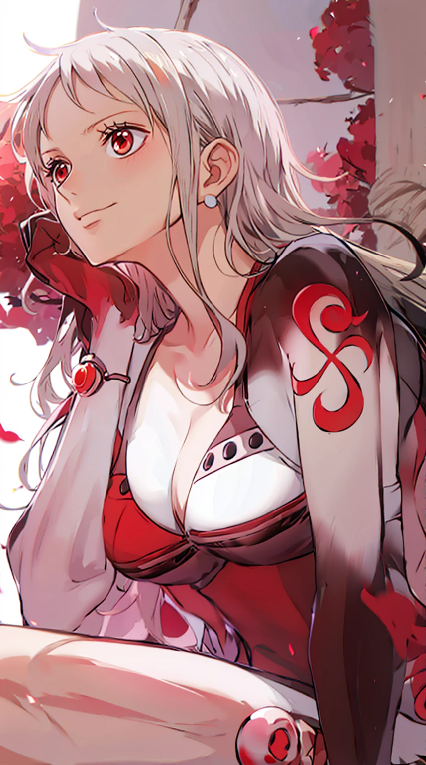 nami one piece, ninja, long white hair, slanted red eyes