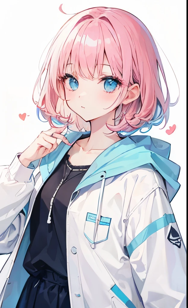 Pink hair,Blue with white,Childish and sweet