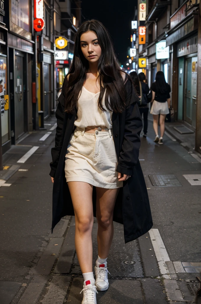 can you make a young 21 year-old italian girl with dark hair walking thru the streets of Tokyo