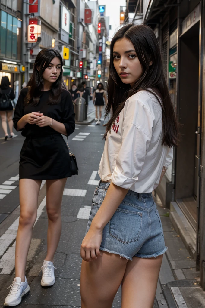 can you make a young 21 year-old italian girl with dark hair walking thru the streets of Tokyo