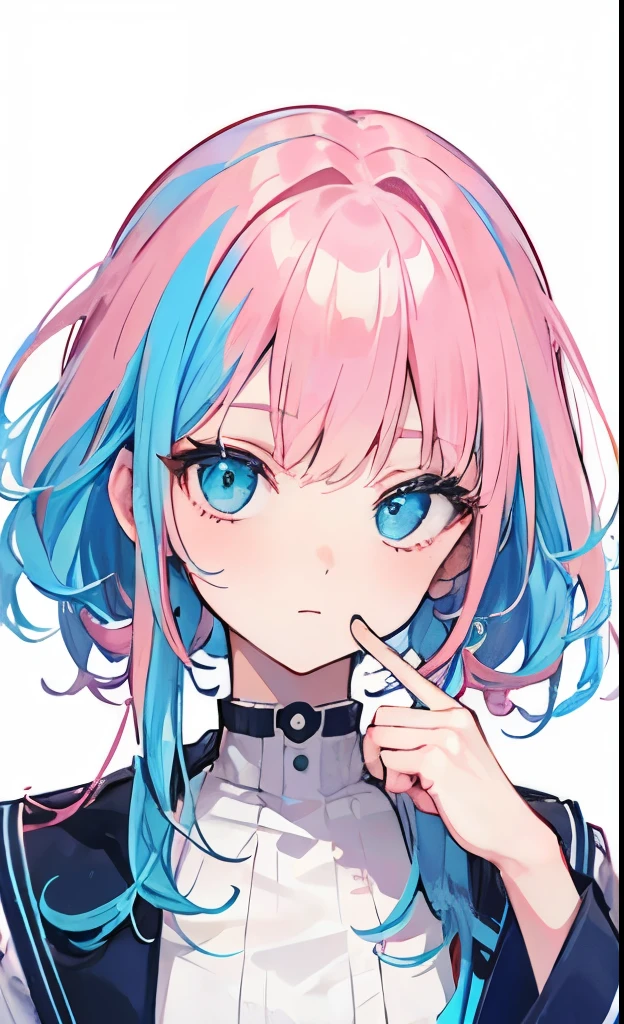Pink hair,Blue with white,Childish and sweet