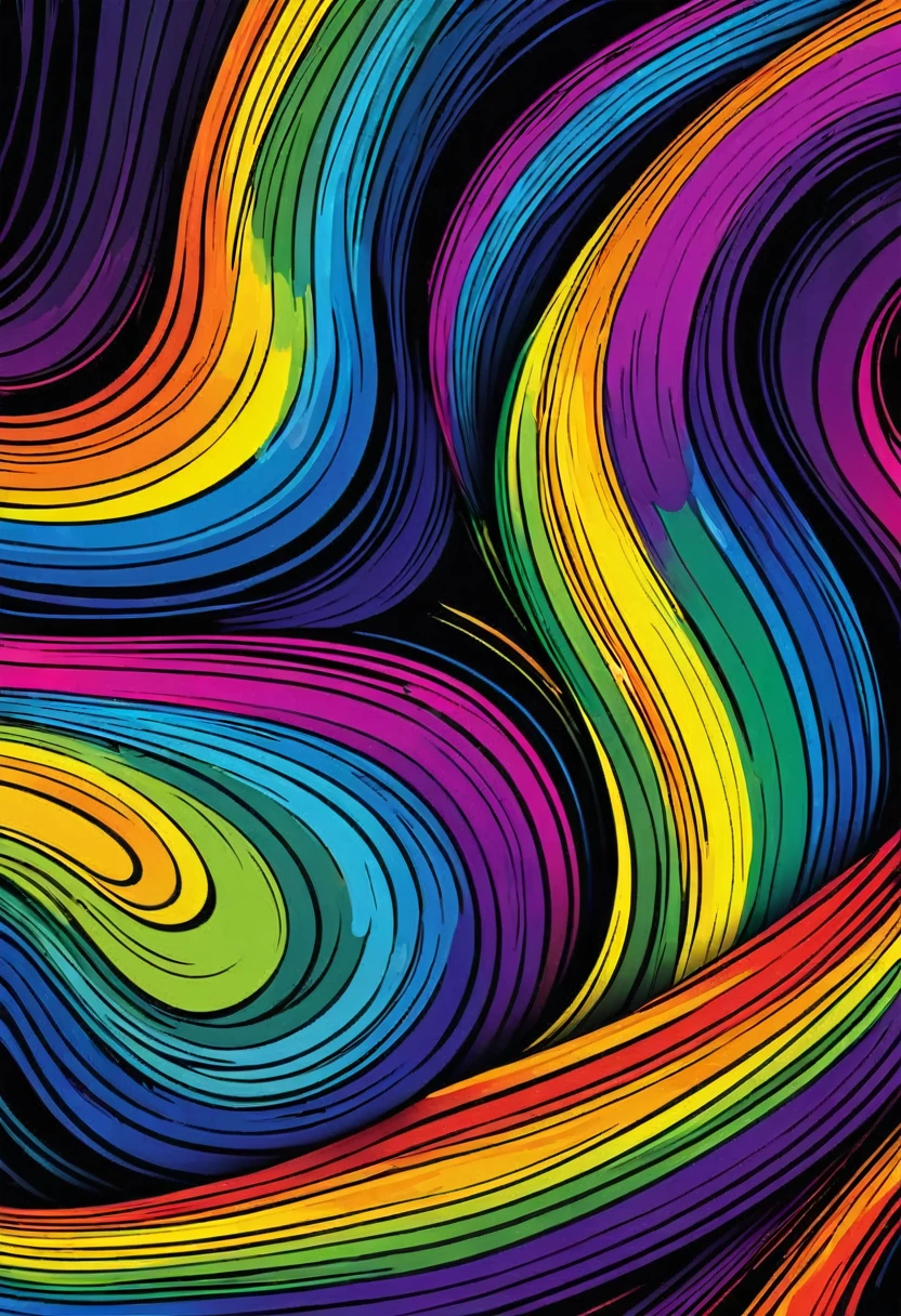 An abstract pattern in rainbow colors. A masterpiece of vector graphics,
Best quality and high resolution guaranteed,
Starke schwarze Strokes verschmelzen,
A fascinating work of art, devoured, Strokes