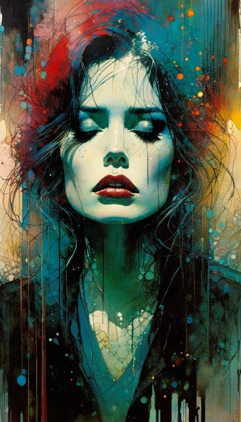 sadness  (art inspired by Bill Sienkiewicz, intricate details, oil painted )