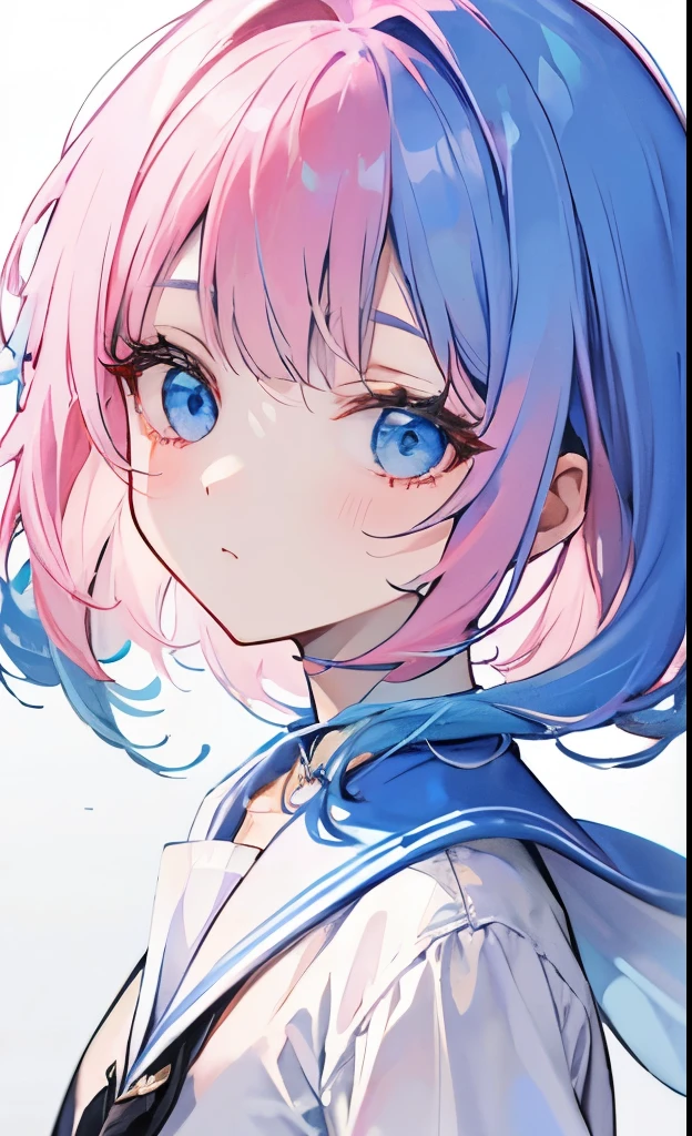 Pink hair,Blue with white,Childish and sweet