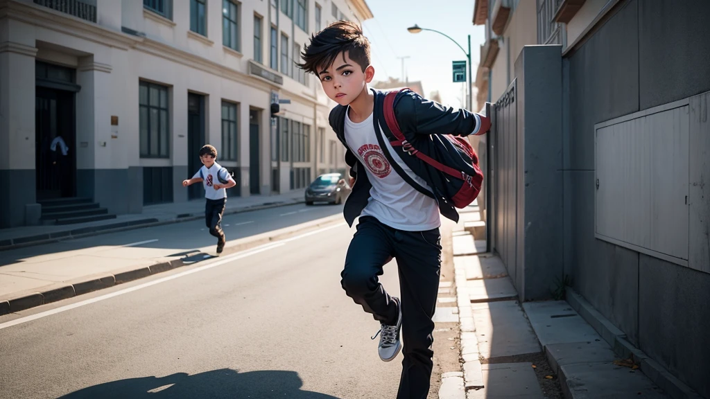 Give me the picture of a boy hit by a car while crossing the street and was turned into smashed fig
