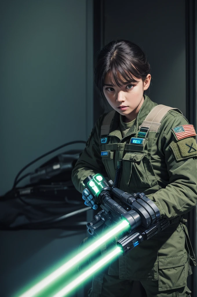 Army a blue and green lightsaber