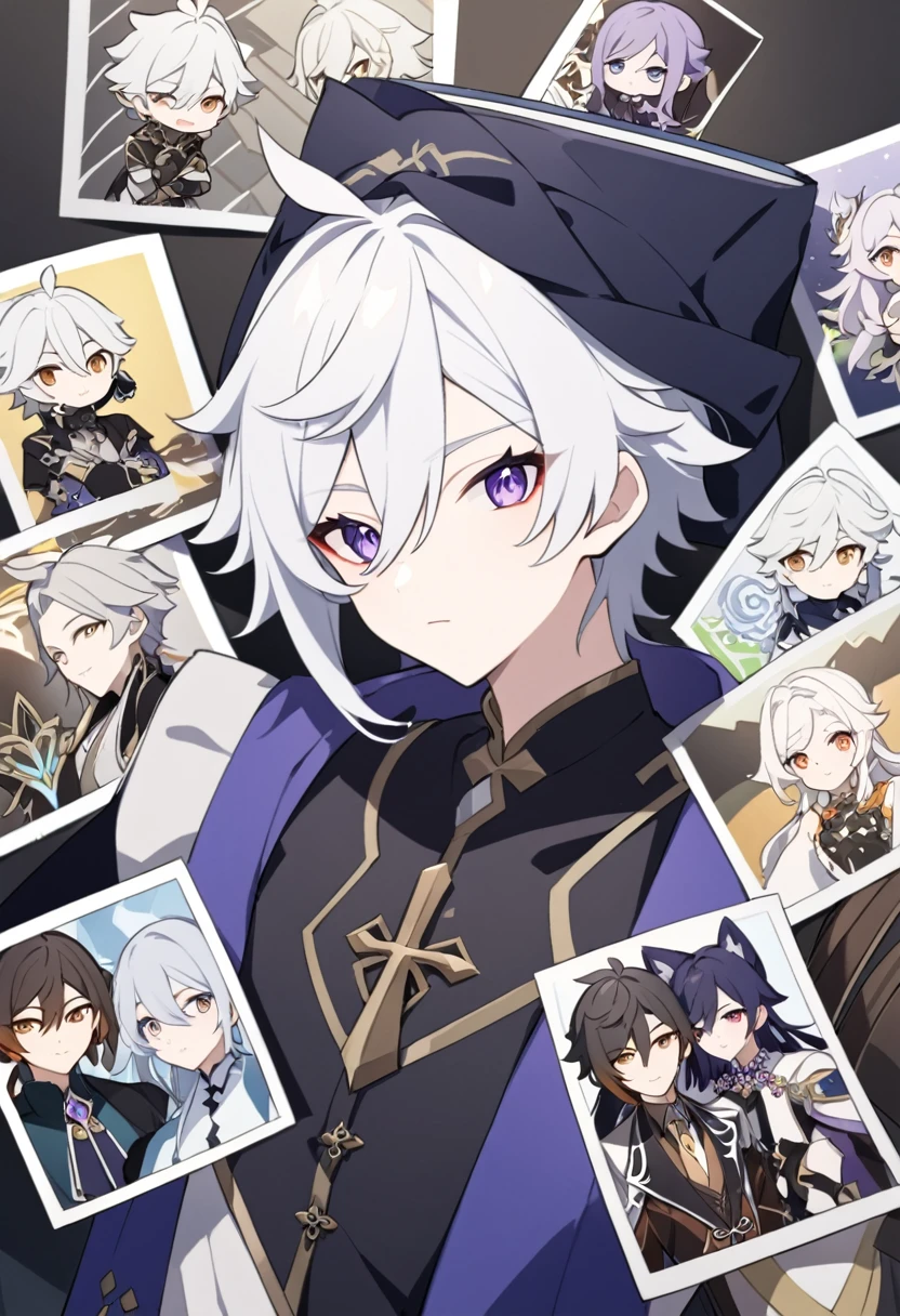 アニメ, uma mulher com white hair e um livro nas mãos, keqing do impacto genshin, cute androgynous prince, delicate androgynous prince, white hair deity, zhongli do impacto genshin, handsome guy in demon slayer art, genshin, photo of a male cleric, white hair, portrait of thancred, arte detalhada de personagem de アニメ