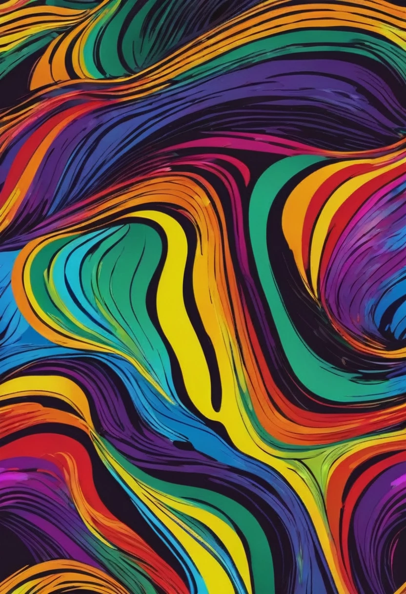 An abstract pattern in rainbow colors. A masterpiece of vector graphics,
Best quality and high resolution guaranteed,
Starke schwarze Strokes verschmelzen,
A fascinating work of art, devoured, Strokes