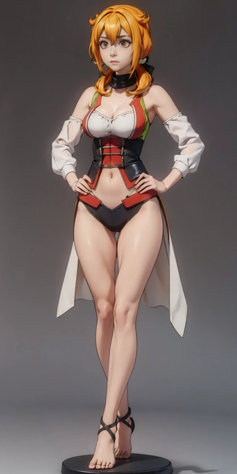 Scenary: Plain background Character: Solo Female: Body, full body toe to head: Tall and slim with an hourglass figure Toned and muscular physique Slender abs Perfect anatomy (hands on hips, good hands, best hands)