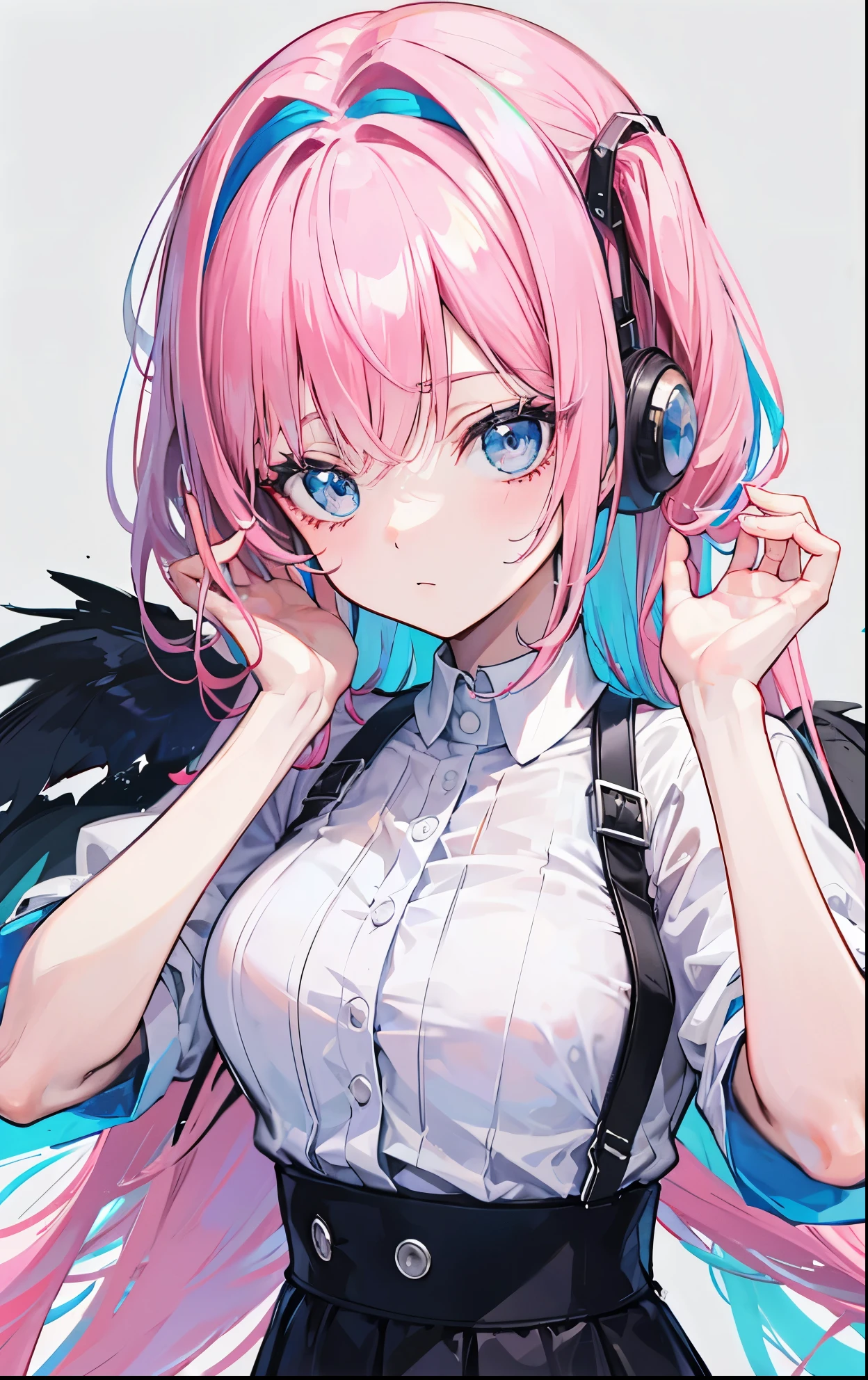 Pink hair，Blue with white，Childish and sweet