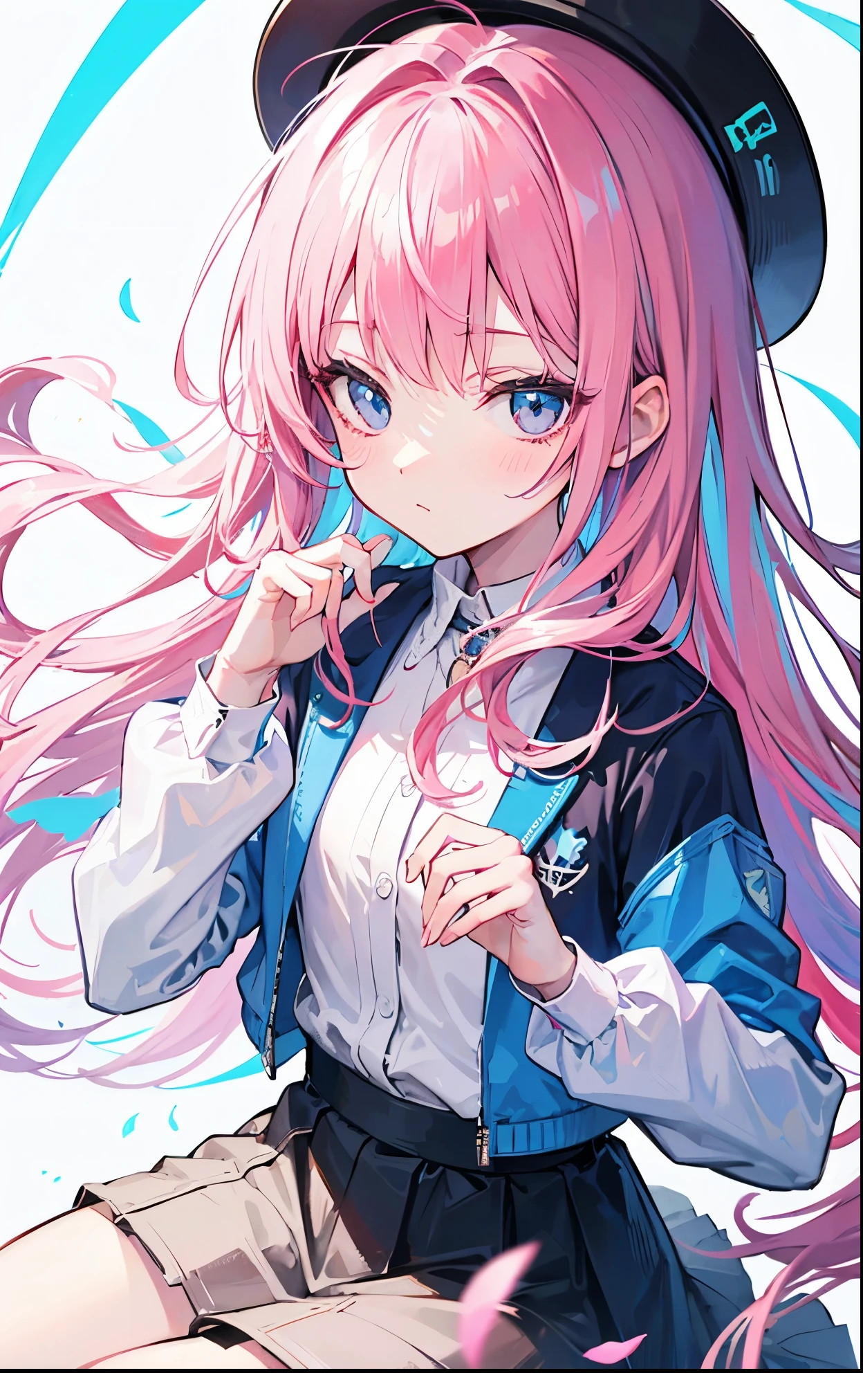Anime girl with pink hair and blue eyes wearing a hat - SeaArt AI