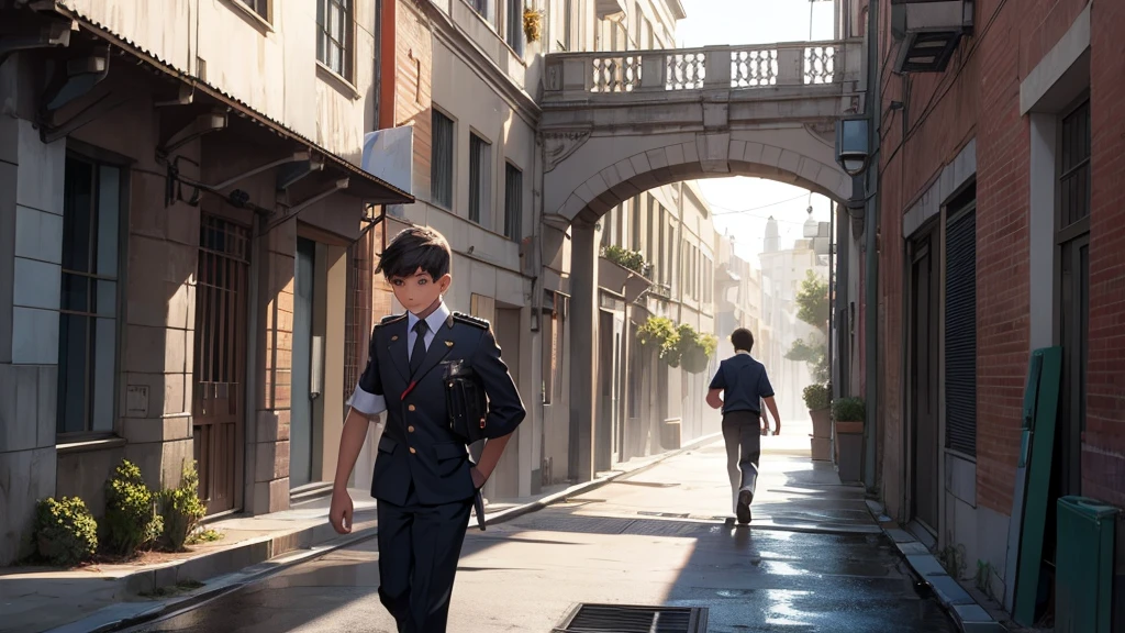 boy escaping de la escuela, School, rebellious boy, portada de boy escaping de la escuela, boy in uniform, boy escaping, artwork