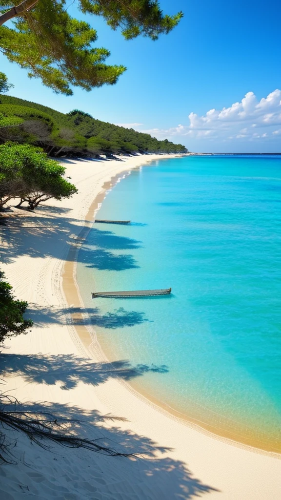 Transparent blue sea and white sand beach、Lush tree々A tranquil beach surrounded by