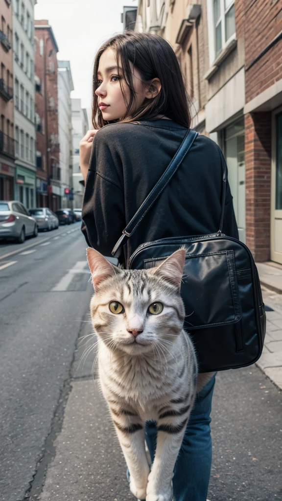 Cat with bag on its back