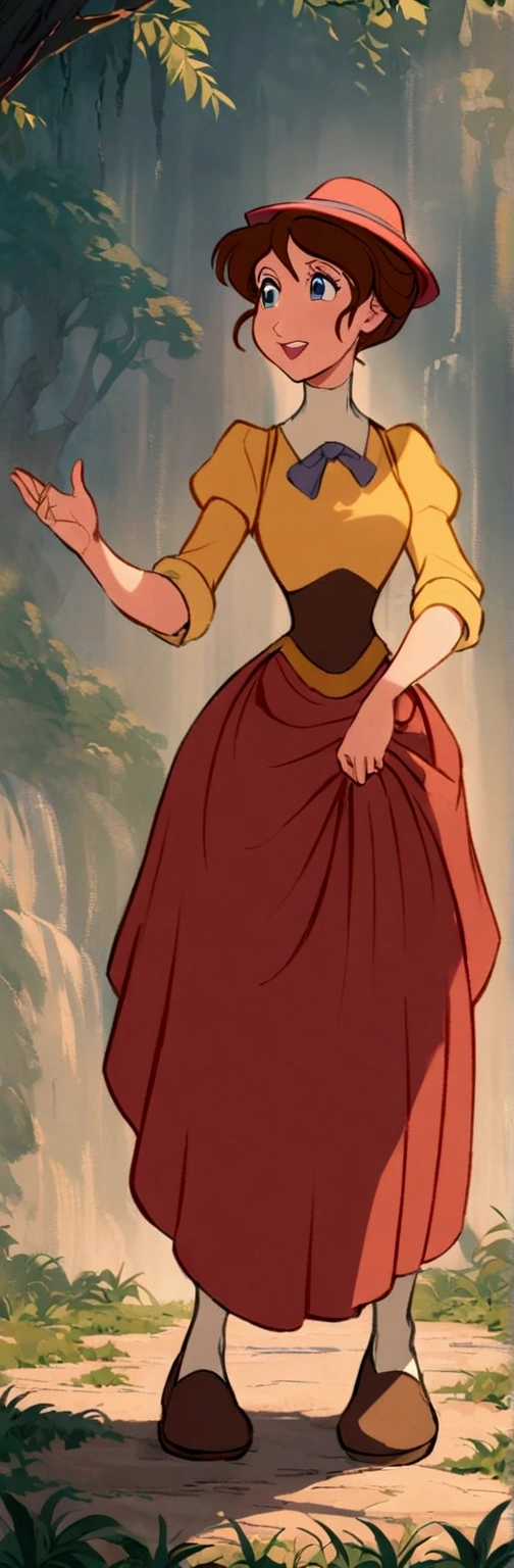 Jane Porter da Disney, redheadwear, lifting her skirt with her hand, Full-body image, widescreen