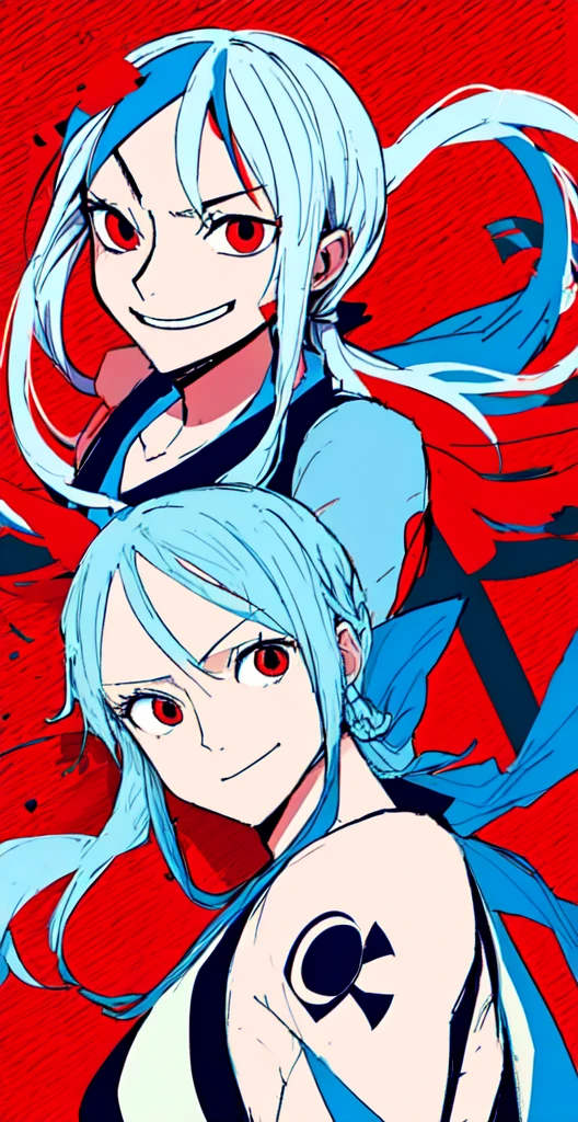 nami one piece, ninja, long white hair, slanted red eyes