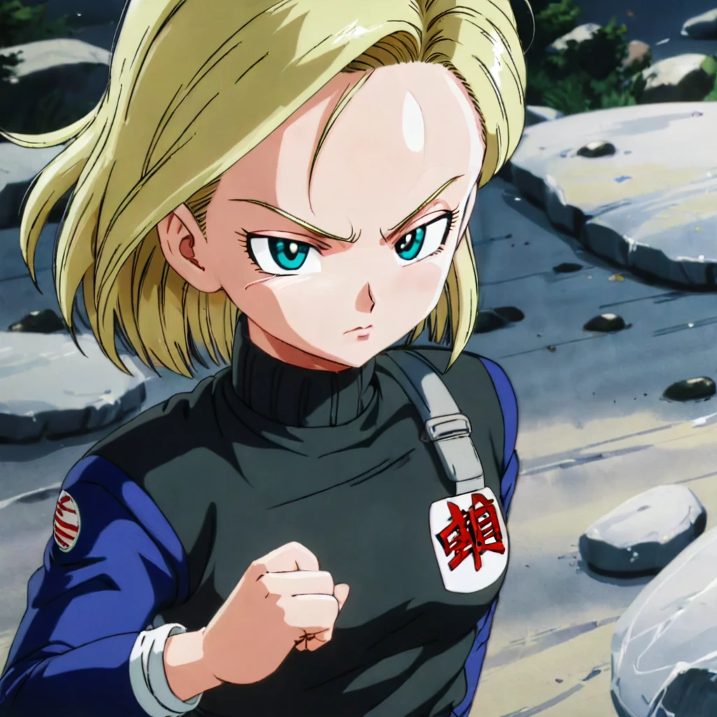 anime screencap in mnst artstyle, android 18, hd, 4k, high-quality in the style of akira toriyama