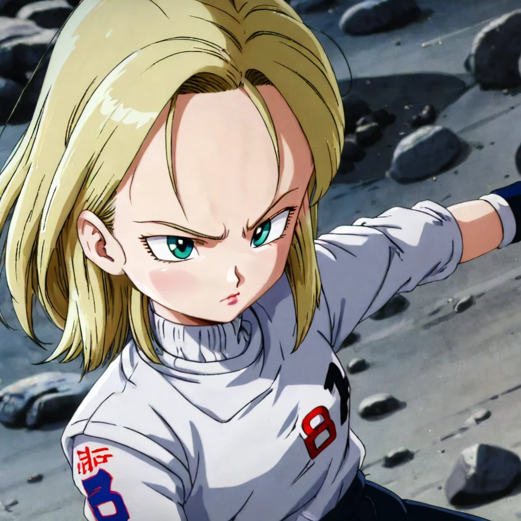 anime screencap in mnst artstyle, android 18, hd, 4k, high-quality in the style of akira toriyama