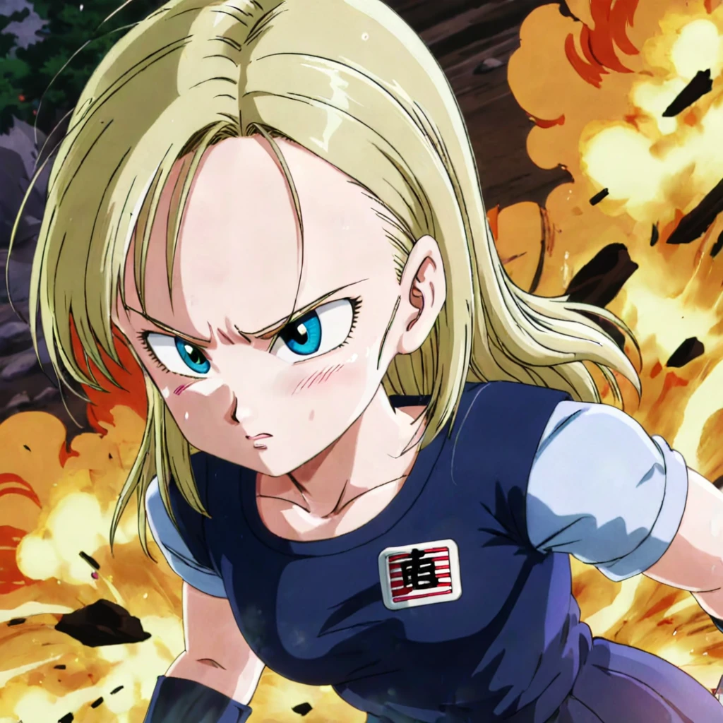 anime screencap in mnst artstyle, android 18, hd, 4k, high-quality in the style of akira toriyama