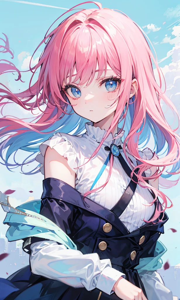 Pink hair,Blue with white,Childish and sweet
