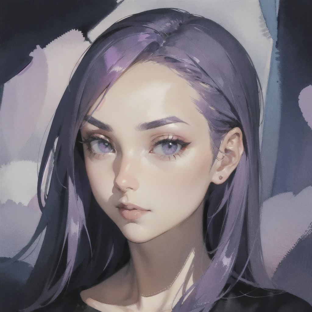 Deep subliminal, Surrealism, in watercolor style, Photorealism, discreet ruby and lilac shades, A glance from under the brow