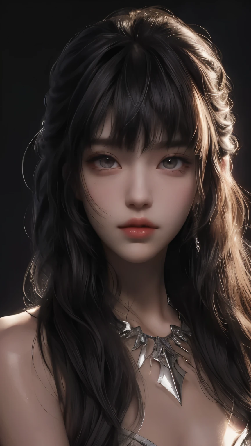 masterpiece, best quality, ultra-detailed, facing the camera head on, intricately detailed hyperdetailed, realistic, sharp features, highly detailed, sharp focus, perfect face, perfect face, perfect symmetrically perfect eyes, perfect full lips, flexible female form, cinematic, film light, hyper detailed, hyper realistic, dynamic studio lighting, nsfw, ((Dark background)), Sexy face, Facial expressions when receiving pleasure, straight Bangs,