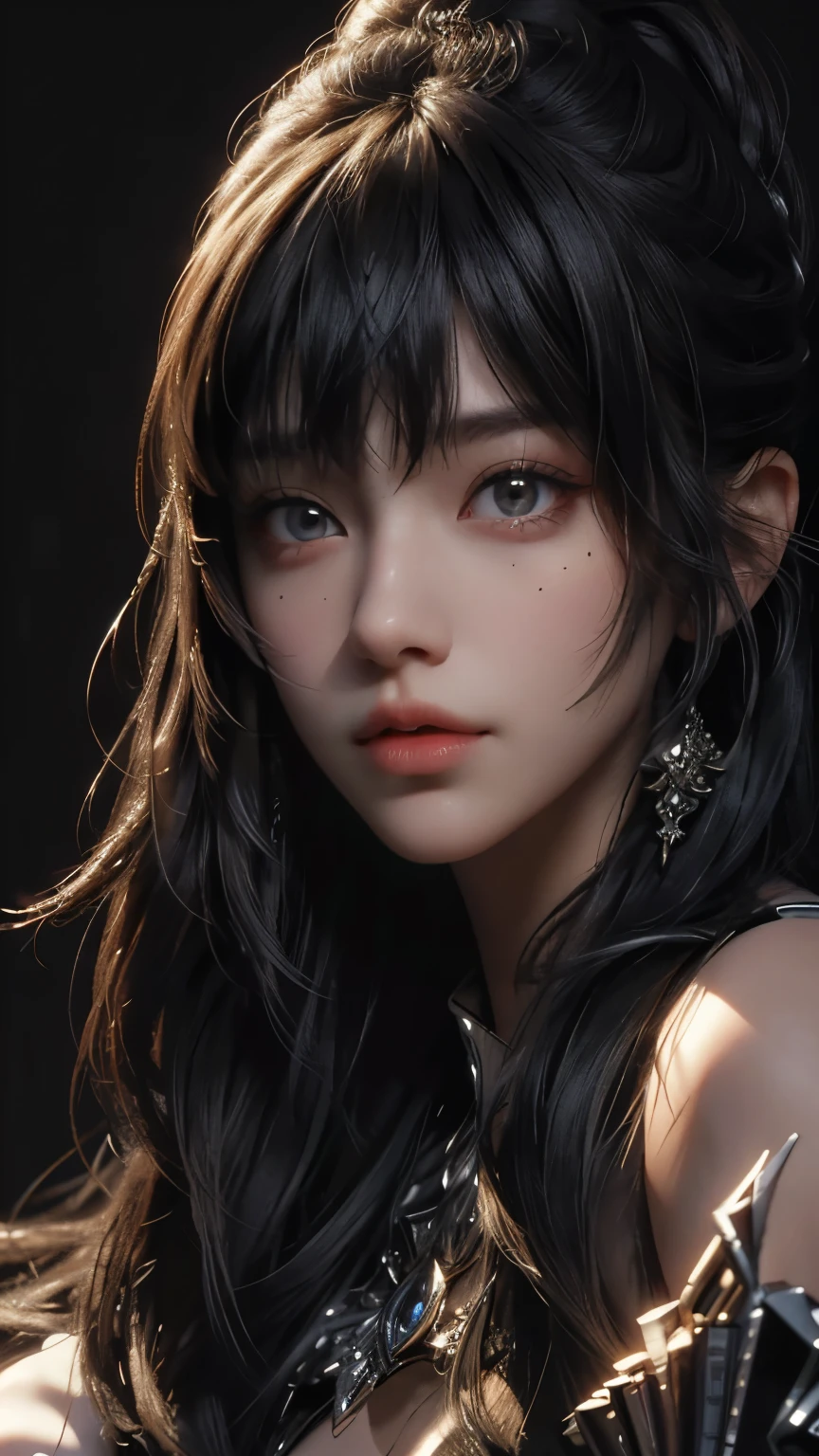 masterpiece, best quality, ultra-detailed, facing the camera head on, intricately detailed hyperdetailed, realistic, sharp features, highly detailed, sharp focus, perfect face, perfect face, perfect symmetrically perfect eyes, perfect full lips, flexible female form, cinematic, film light, hyper detailed, hyper realistic, dynamic studio lighting, nsfw, ((Dark background)), Sexy face, Facial expressions when receiving pleasure, straight Bangs,