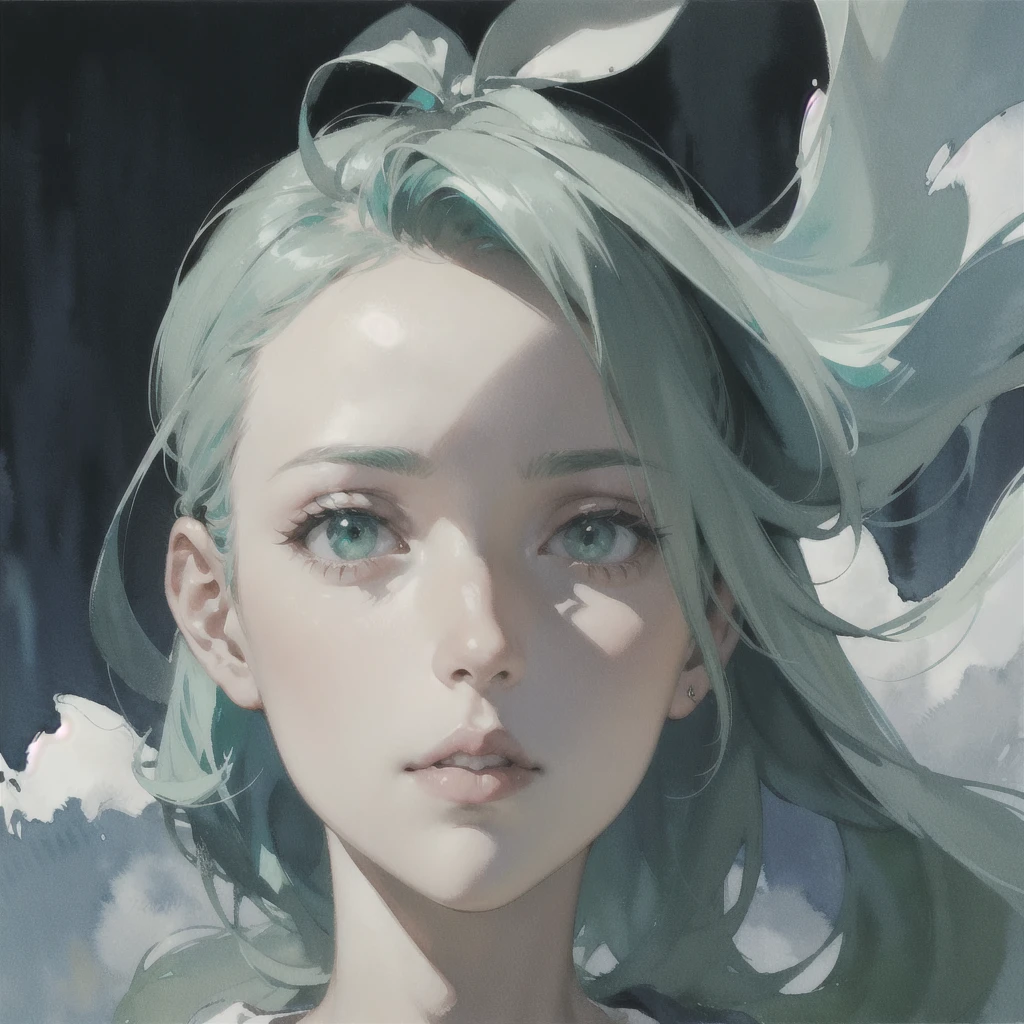 Deep subliminal, Surrealism, in watercolor style, Photorealism, discreet mint and emerald shades, look from bottom to top