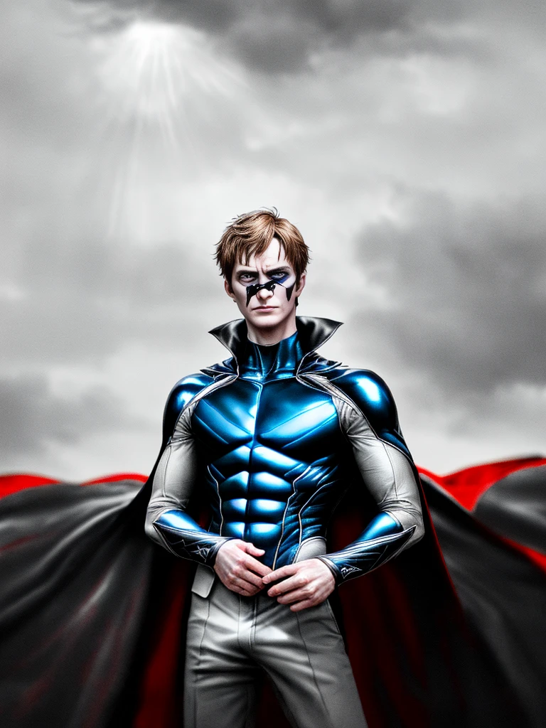 David Tenant, evile Super heroi, shorth hair, hazel eyes, pretentious smile, Caucasian skin, sensuous, (best qualityer,4K,8K,high resolution,work of art:1.2),ultra detali,(realisitic,photorealisitic,photo-realisitic:1.37),Super heroi,evil,villain,intense gaze,detailed facial features,dramatic lighting,dark and moody atmosphere,Bright dark,cinematic,portraite