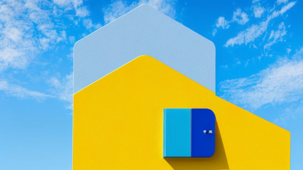 a close-up of a house with a red roof and a blue and yellow house, Red - yellow - blue building, logo without text, minimalist logo without text, using lego pieces to layout