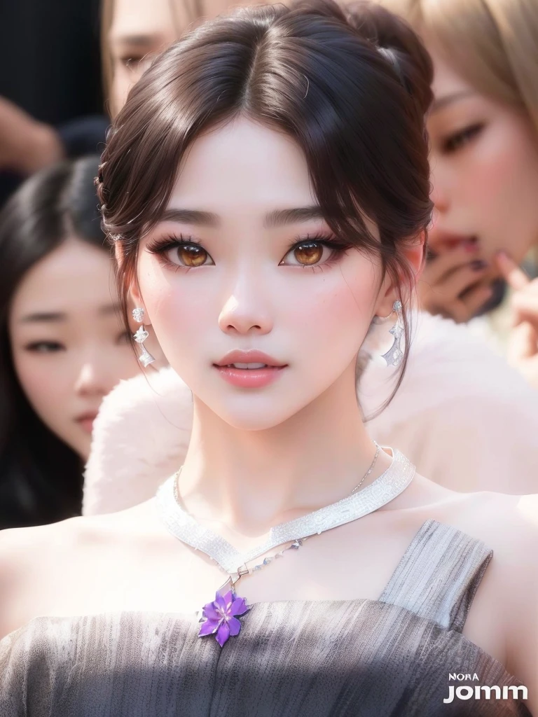 a close up of a woman wearing a necklace and a dress, kim doyoung, sun yunjoo, lee ji - eun, lee ji-eun, popular south korean makeup, gongbi, park ji-min, jinyoung shin, jisoo of blackpink, blackpink jennie, heonhwa choe, beautiful south korean woman, sha xi, hwang se - on, karina aespa