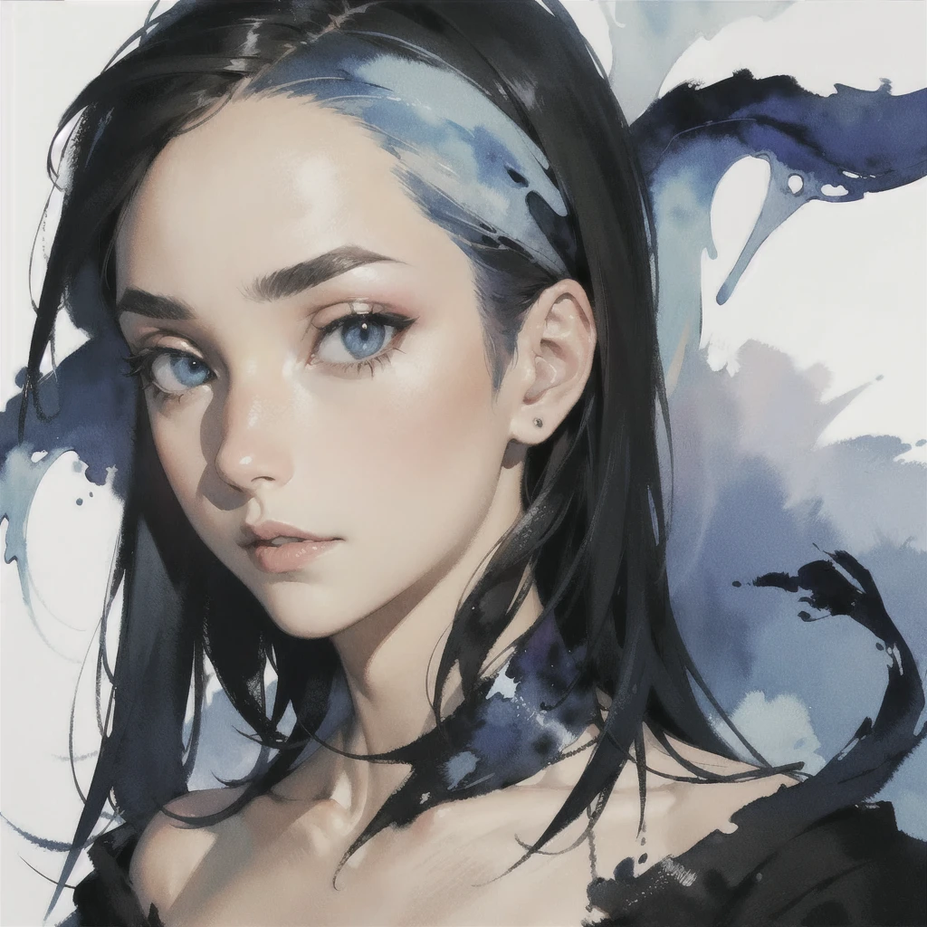 Deep subliminal, Surrealism, in watercolor style, Photorealism, A glance from under the brow