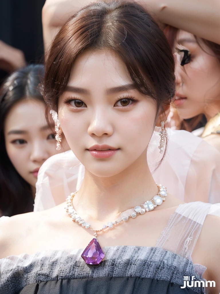 a close up of a woman wearing a necklace and a dress, kim doyoung, sun yunjoo, lee ji - eun, lee ji-eun, popular south korean makeup, gongbi, park ji-min, jinyoung shin, jisoo of blackpink, blackpink jennie, heonhwa choe, beautiful south korean woman, sha xi, hwang se - on, Karina aespa