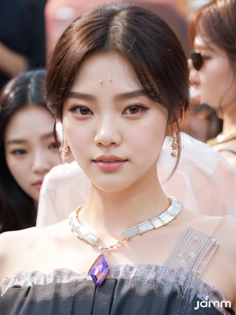 a close up of a woman wearing a necklace and a dress, kim doyoung, sun yunjoo, lee ji - eun, lee ji-eun, popular south korean makeup, gongbi, park ji-min, jinyoung shin, jisoo of blackpink, blackpink jennie, heonhwa choe, beautiful south korean woman, sha xi, hwang se - on, Karina aespa