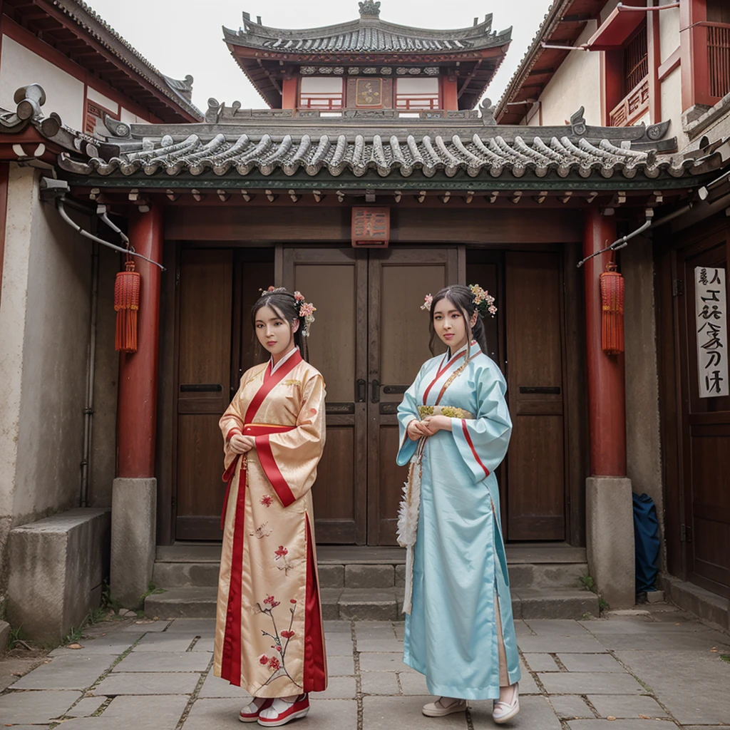 In China's rural people, people's clothing style is Hanfu, the facial expressions of the human face should be natural, people hold New Year gifts, the building is a Tang Dynasty style building, and the decoration of the building needs to have a New Year atmosphere --auto --s2