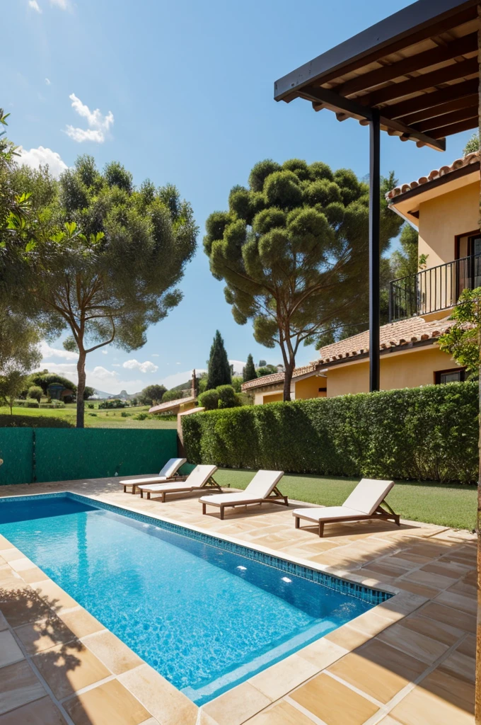 Villa with swimming pool and fence
