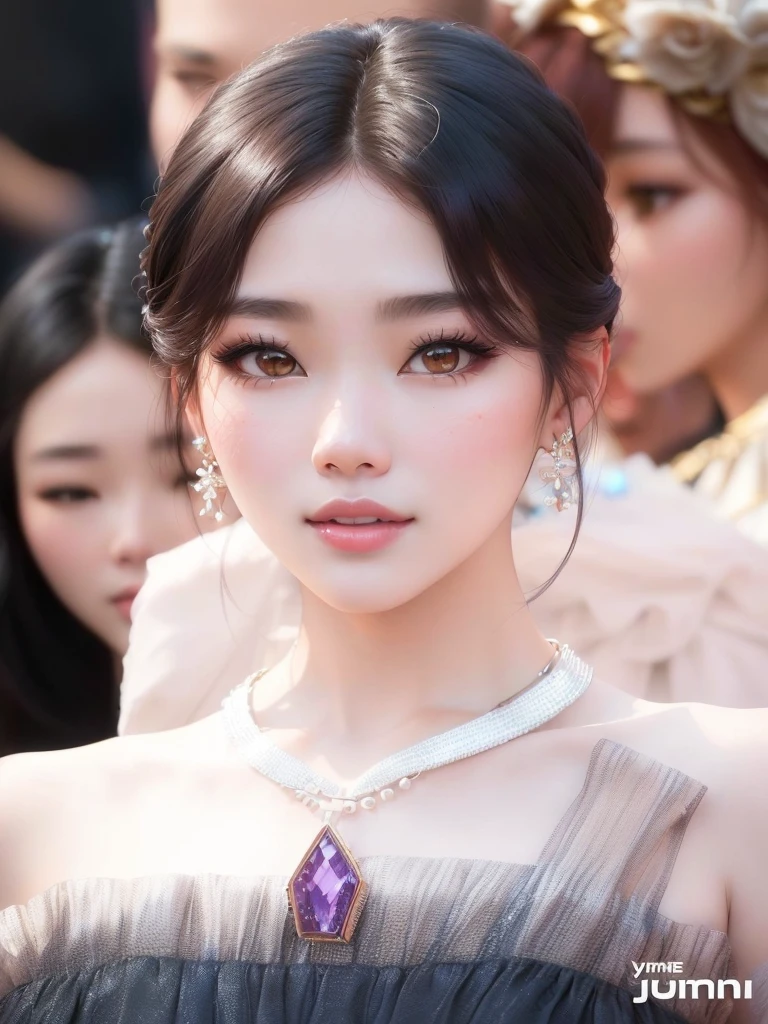 a close up of a woman wearing a necklace and a dress, kim doyoung, sun yunjoo, lee ji - eun, lee ji-eun, popular south korean makeup, gongbi, park ji-min, jinyoung shin, jisoo of blackpink, blackpink jennie, heonhwa choe, beautiful south korean woman, sha xi, hwang se - on, Karina aespa