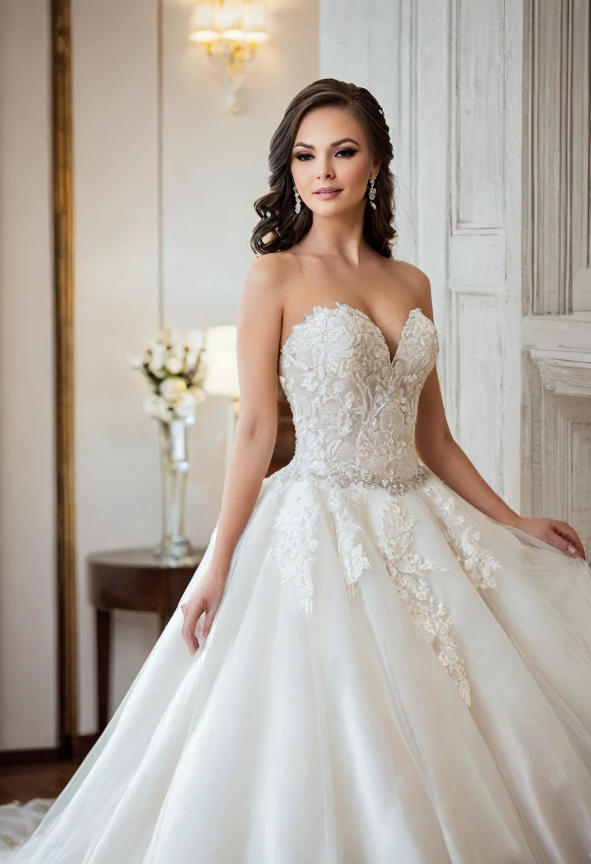 Beautiful woman, beautiful bride dresses, beautiful style, beautiful makeup, full length 