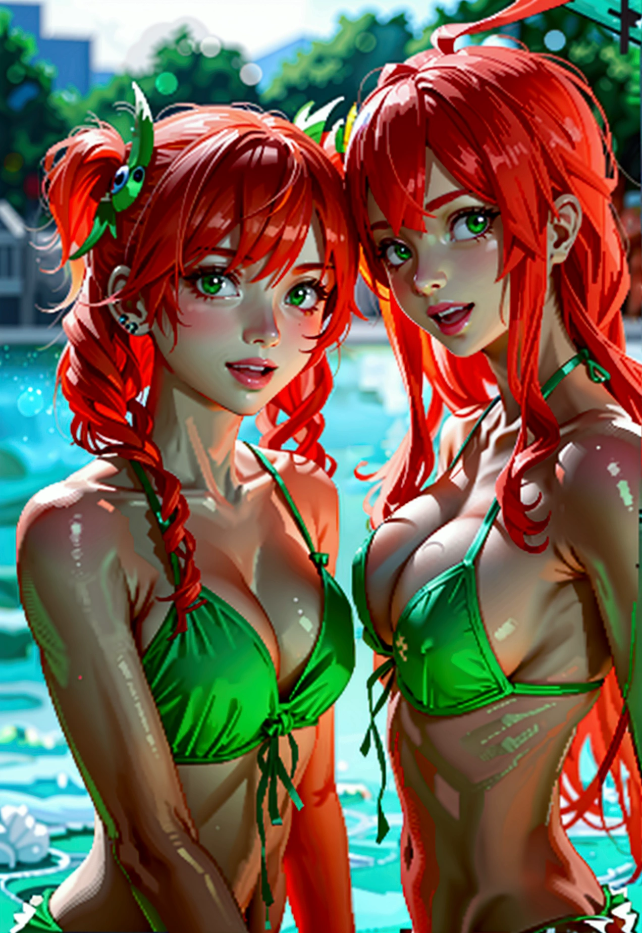 School Swimwear – Green Eye Hair Ornament、red hairs、Ahoge、twin drills、sexy ass firm vagina visible pointed nipples exposed buttocks