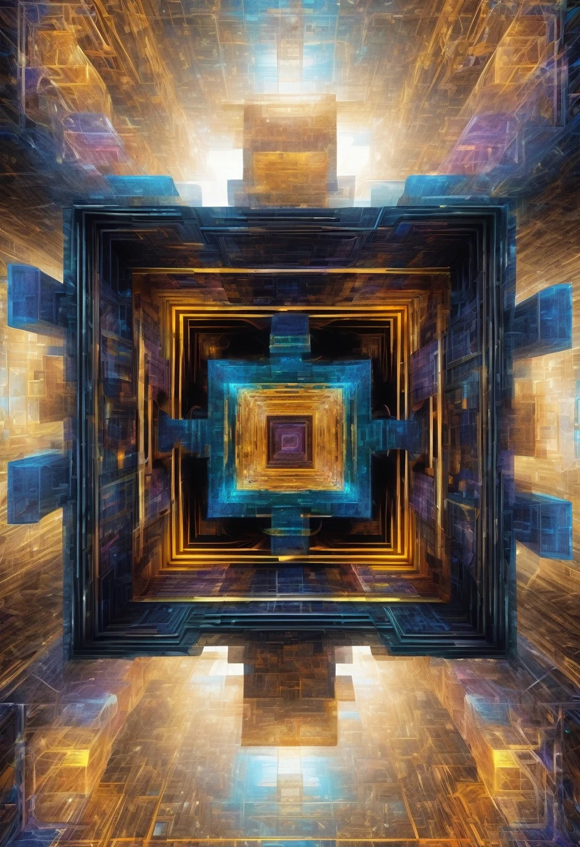 77^(3), they are entering the hypercube dimension((changing perspectives)), fractal,deep wiew,ultra high resolution,hyperdetailed, masterpiece, 3d modelling, abstract art, digital art.