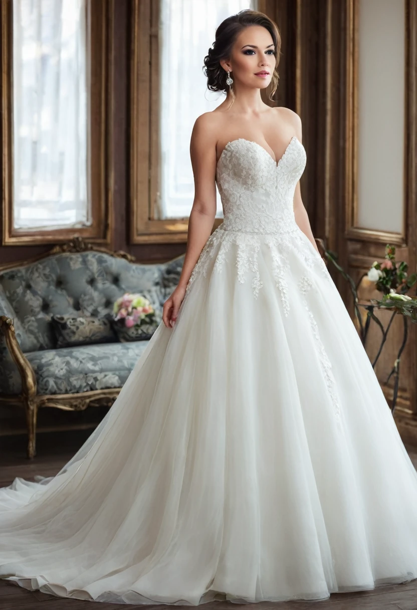 Beautiful woman, beautiful bride dresses, beautiful style, beautiful makeup, full length 