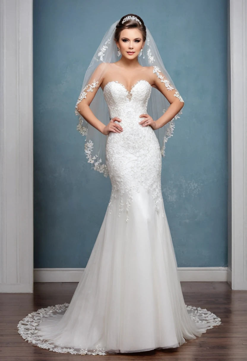 Beautiful woman, beautiful bride dresses, beautiful style, beautiful makeup, full length 