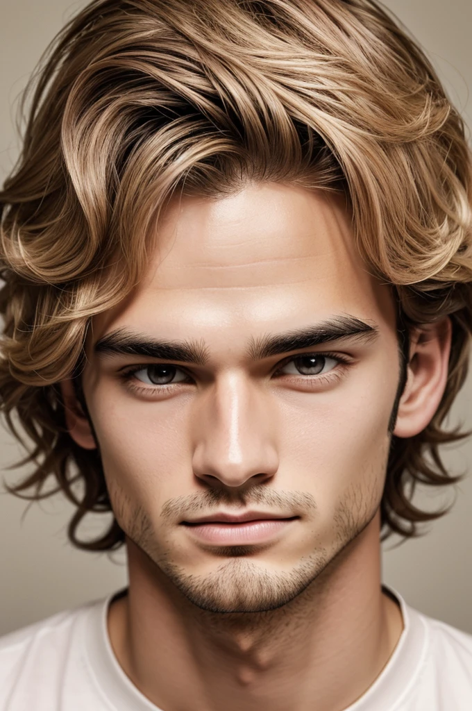 he is a man , He is light colored, his hair is wavy, has a thin face, his eyebrows are thick, beautiful, His eyes are honey colored, His eyelashes are long, his nose is thin, Her lips are full and pink, he is thin, wear casual clothes, he is American, he is 22 years old, He has cute gestures, his expression is love, gives a vibe of love, He has a look of knowing more about him, He is a Taurus sign., digital illustration of books. digital art 