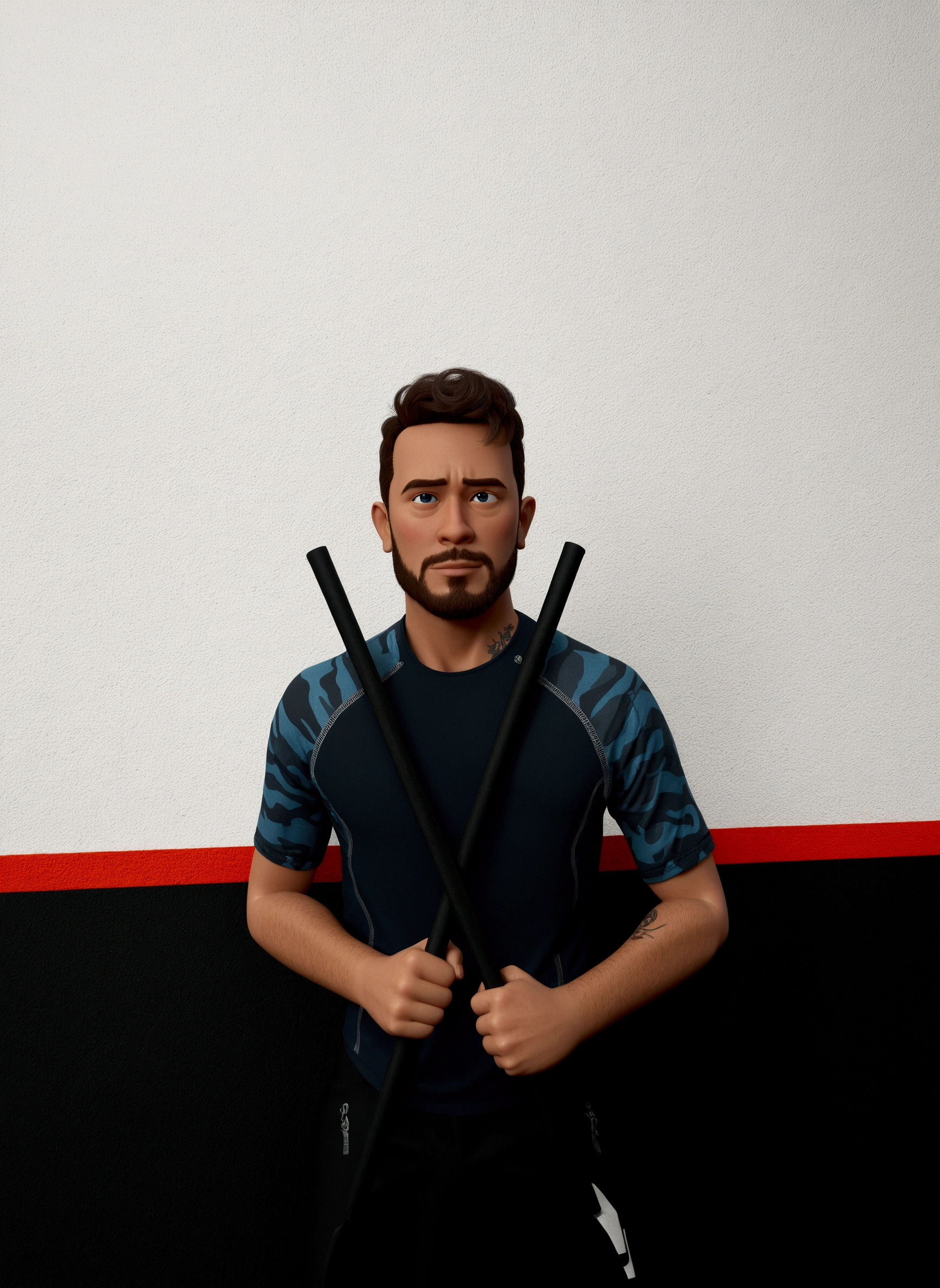 Cartoon character of a man in black glasses and blue shirt, an animated character, stylized character, animation style rendering, 3d stylized, Arnold Maya rendering, Stylized 3D rendering, toon render screenshot, 3d character, 3d character, Stylized 3D rendering, 3D character rendering, cartoon character, Personagem de close up, character posing, (Pixar-style) (master part:1.2) (bokeh) (best qualityer) (skin detailed) (detailed texture) (8K) (Argilla) (cinematic lighting) (sharp focus,Sit down and lift your upper body