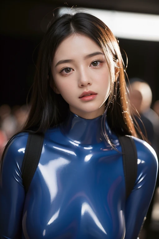 (Raw photo:1.2)、Highest quality、Beautiful detailed girl、Tight bodysuit、Latex bodysuit, Laughter、Highly detailed eyes and face、Beautiful and fine details、Large file size、High resolution、High resolution、8k wallpaper details、Highly detailed Ticker uniform 8K wallpaper、Light on the face、Cinema Lighting、18-year-old girl、Sexy pose、(Photorealism:1.4)、Awareness-raising、Surrealism、 From below、Super Detail、masterpiece