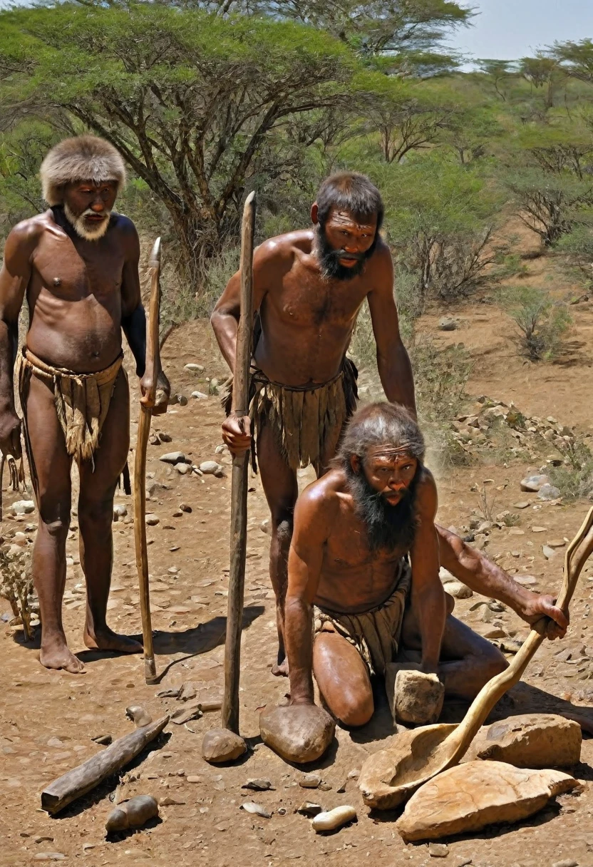 early humans with primitive tools