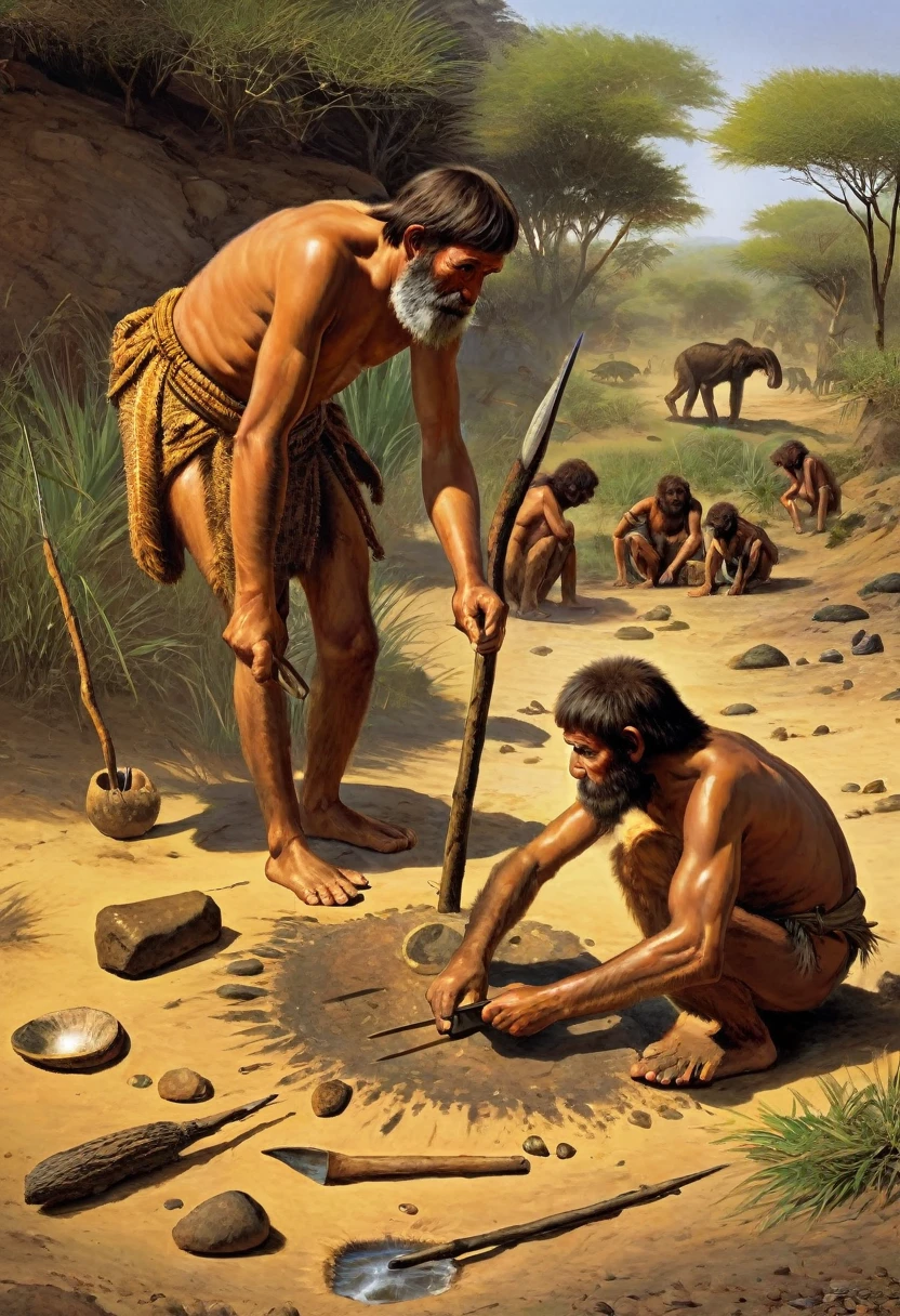 early humans with primitive tools