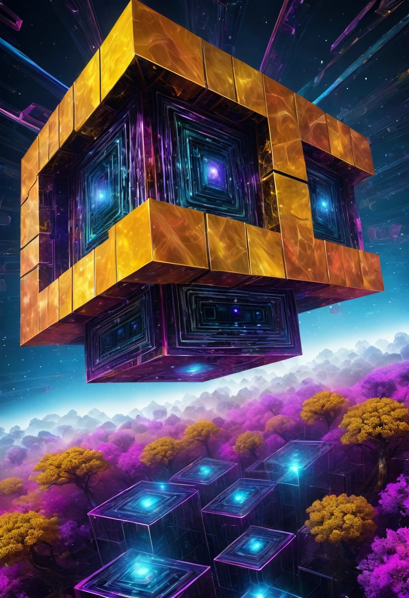 77^(3), they are entering the hypercube dimension((changing perspectives)), fractal,deep wiew,ultra high resolution,hyperdetailed, masterpiece, 3d modelling, abstract art, digital art.
