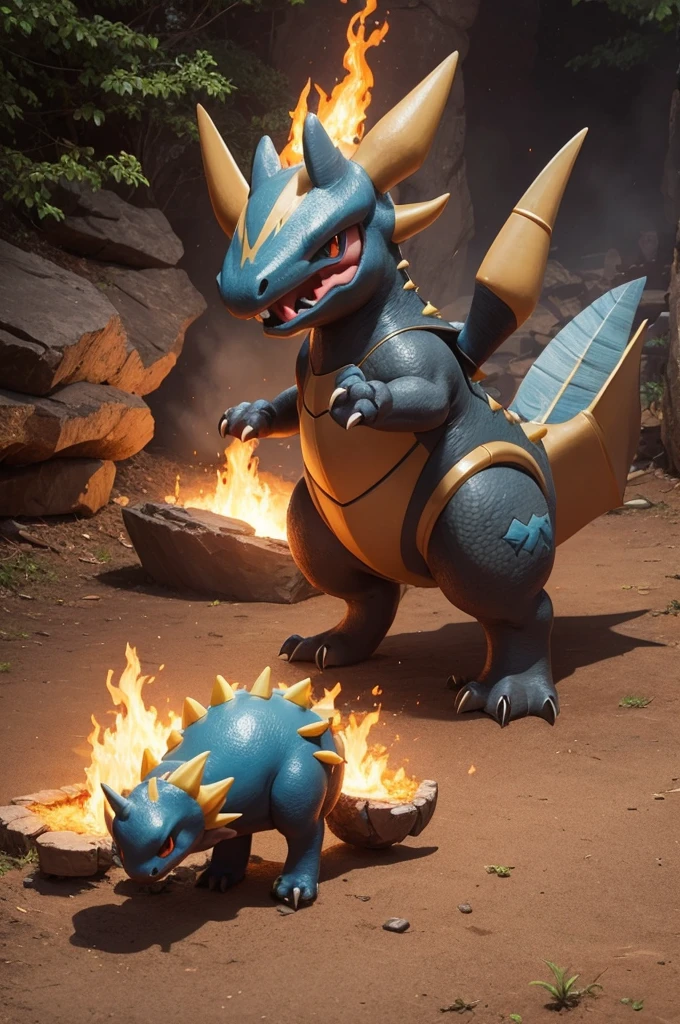 create a fossil pokemon similar to a fire and metal type triceratops POKEMON!!!